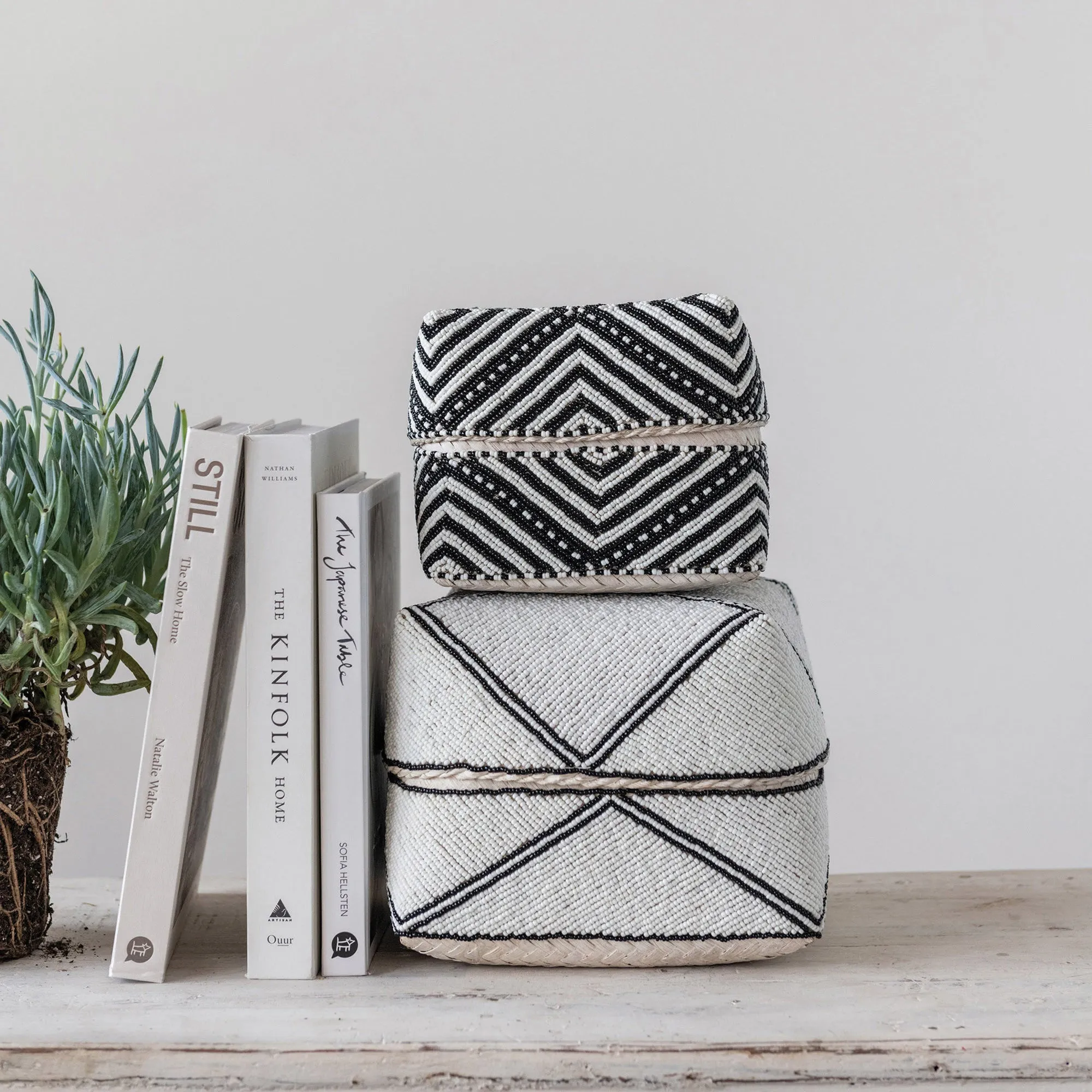 HAND-BEADED BAMBOO LIDDED CONTAINERS