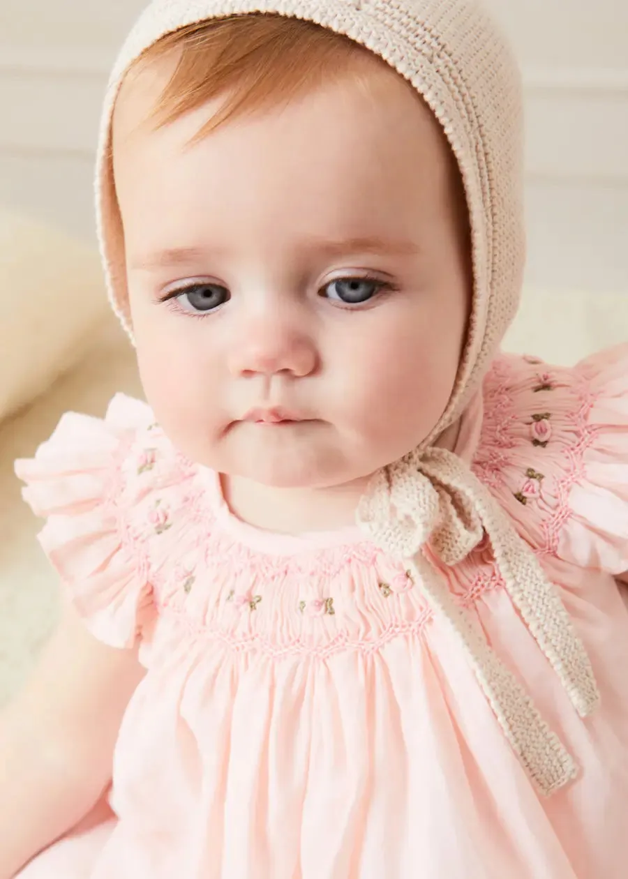 Hand Smocked Sleeveless Dress With Bloomers in Pink (1-12mths)