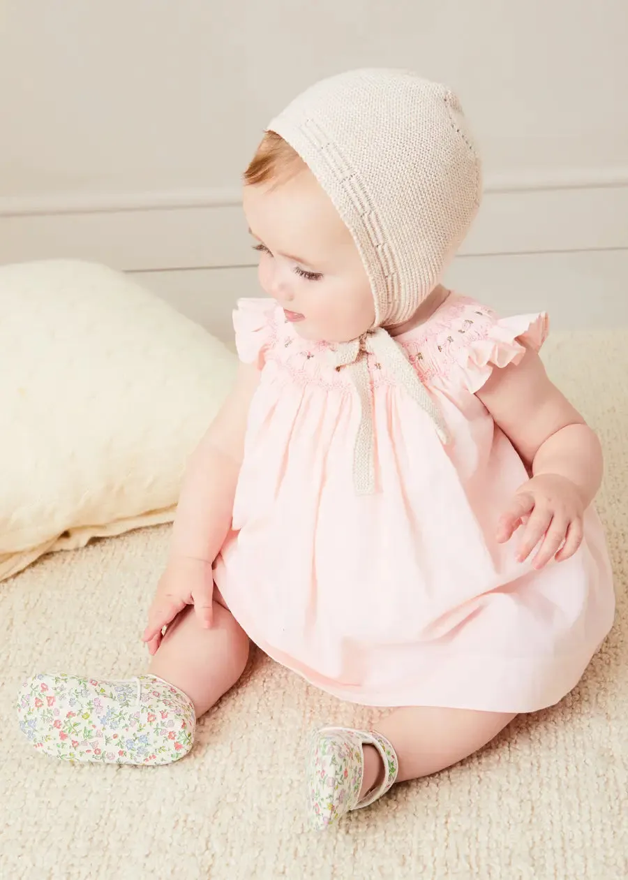 Hand Smocked Sleeveless Dress With Bloomers in Pink (1-12mths)