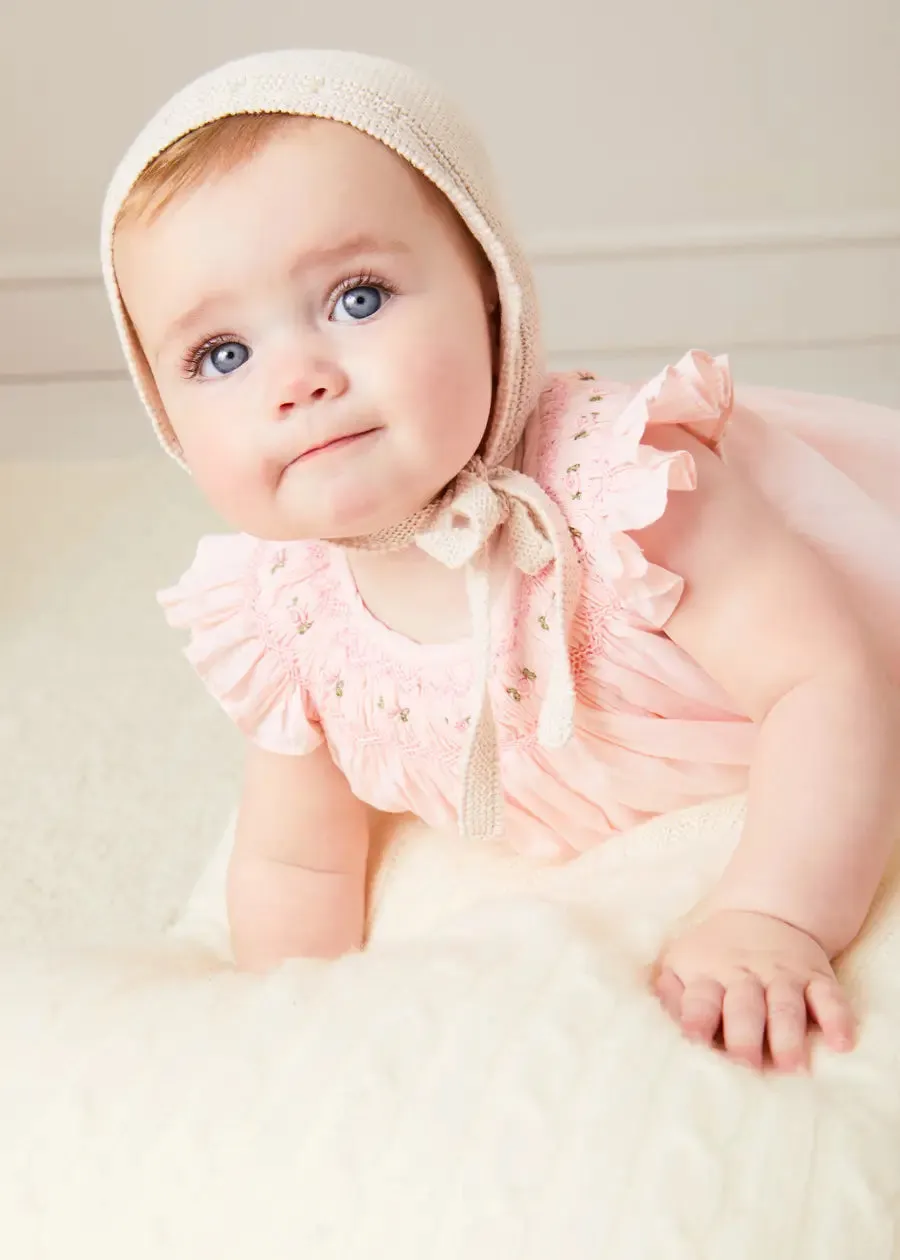 Hand Smocked Sleeveless Dress With Bloomers in Pink (1-12mths)