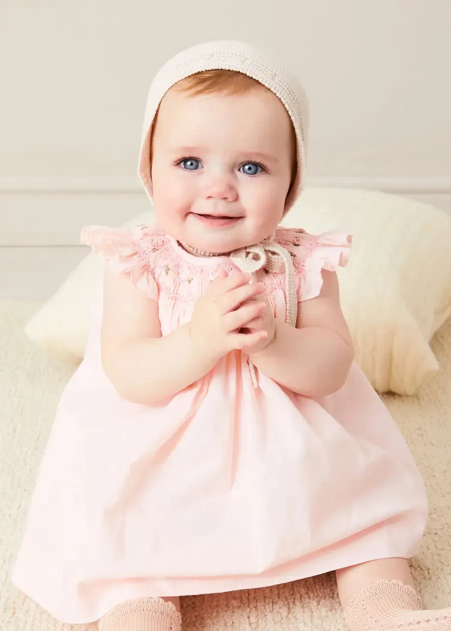 Hand Smocked Sleeveless Dress With Bloomers in Pink (1-12mths)