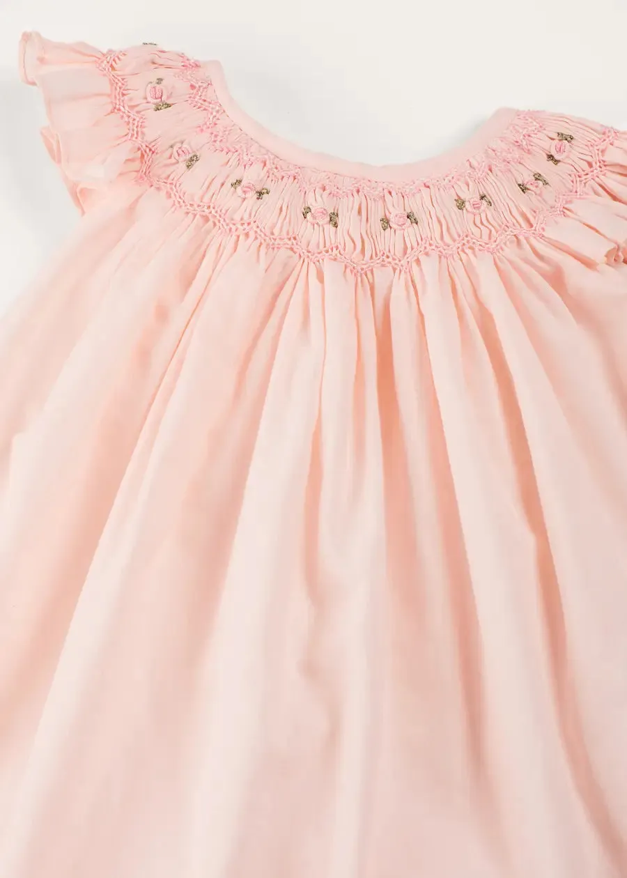 Hand Smocked Sleeveless Dress With Bloomers in Pink (1-12mths)