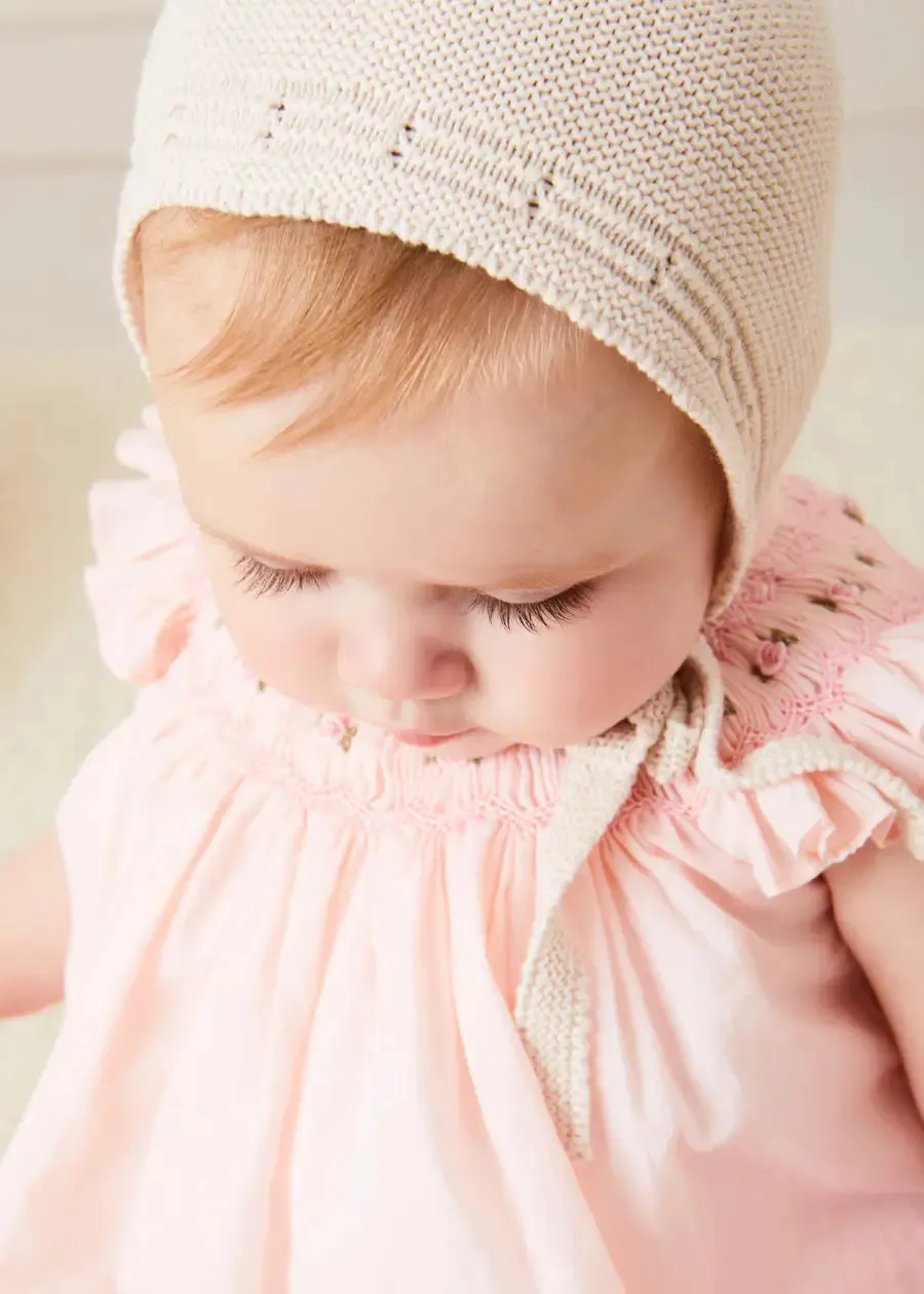 Hand Smocked Sleeveless Dress With Bloomers in Pink (1-12mths)