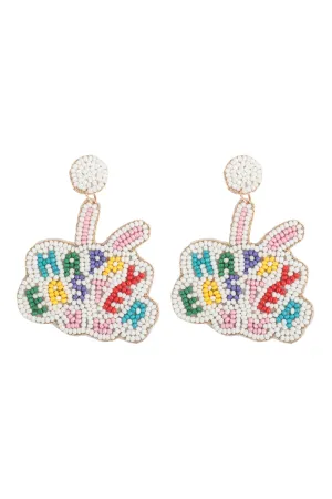 HAPPY EASTER RABBIT SEED BEAD DROP EARRINGS
