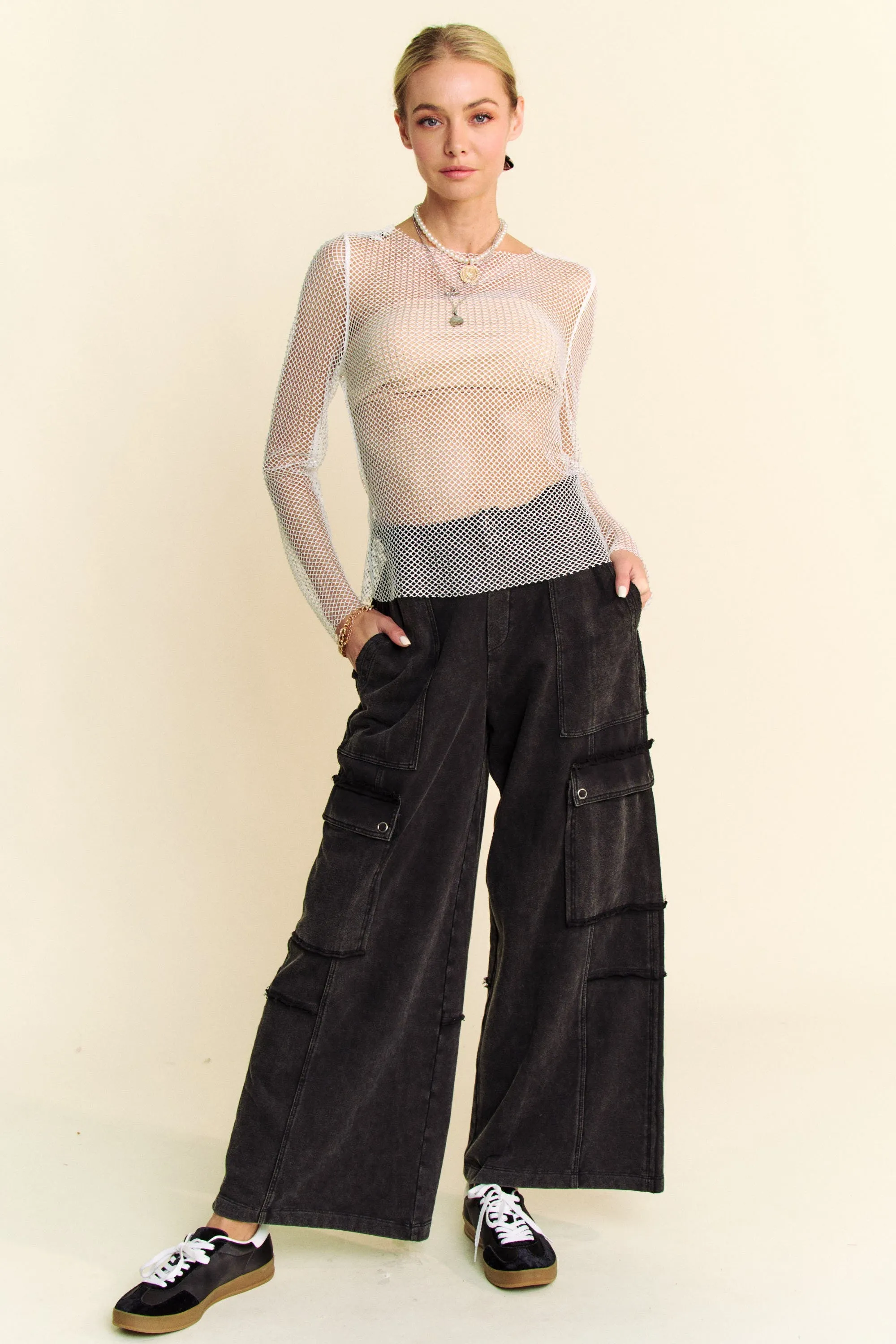 Hazel Blues® |  Davi & Dani Sparkling Rhinestone Sheer Mesh Round Neck Top