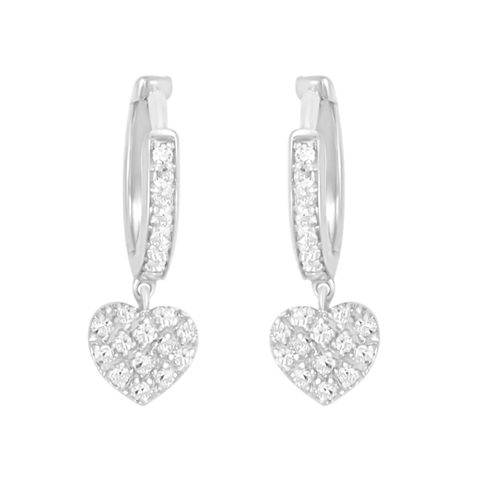 Heart Diamond Pave Dangle Huggie Earrings