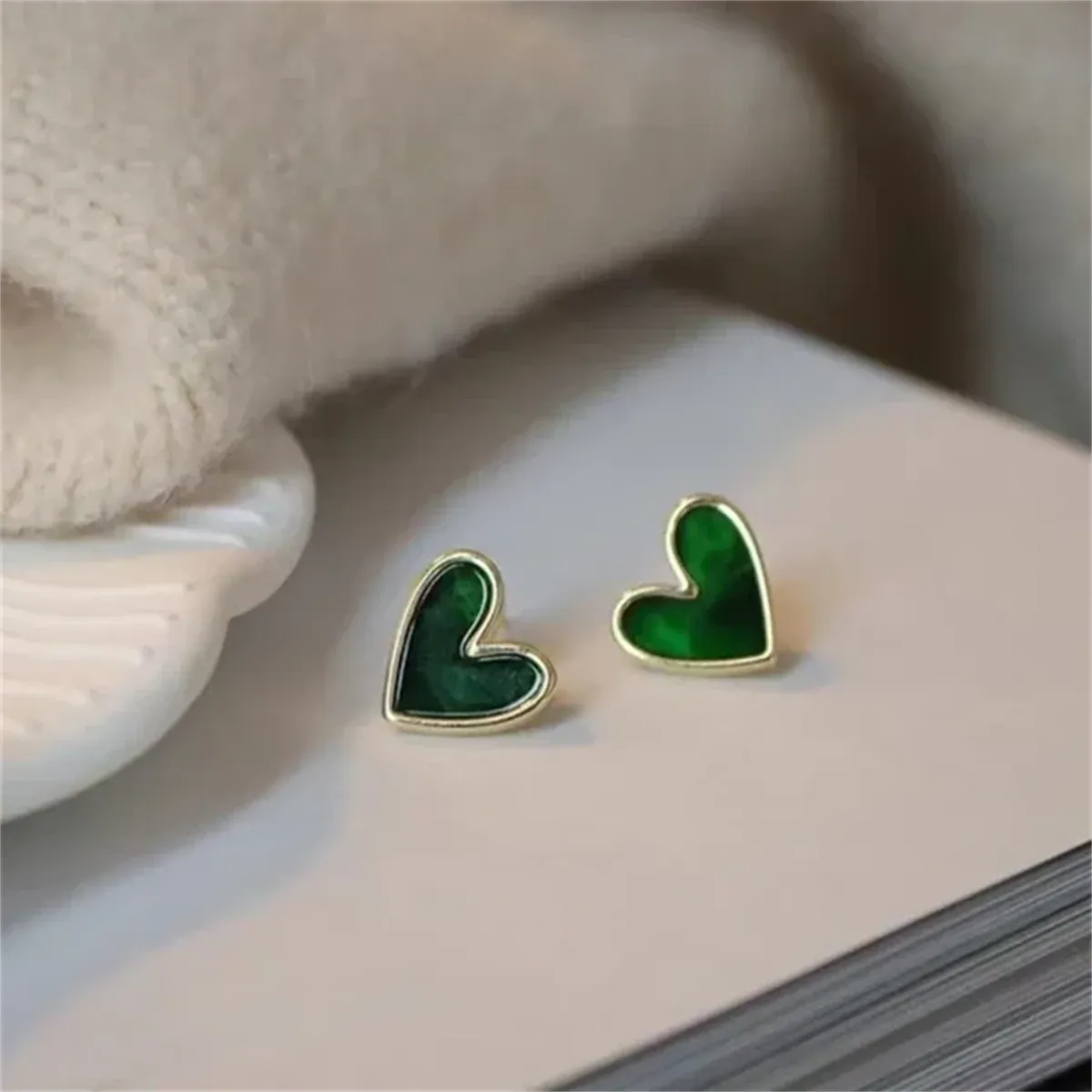 Heart Zircon Earrings | Vintage Green & Gold Earrings | Elegant Women's Jewelry