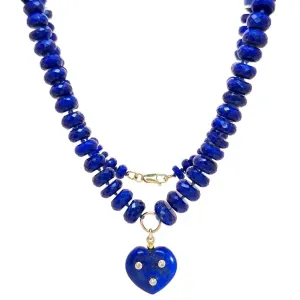 Hearty Lapis Pendant With Donut Beads Necklace