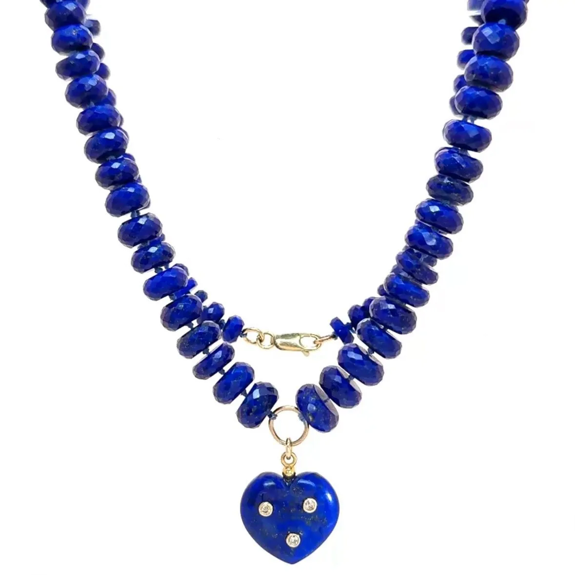 Hearty Lapis Pendant With Donut Beads Necklace