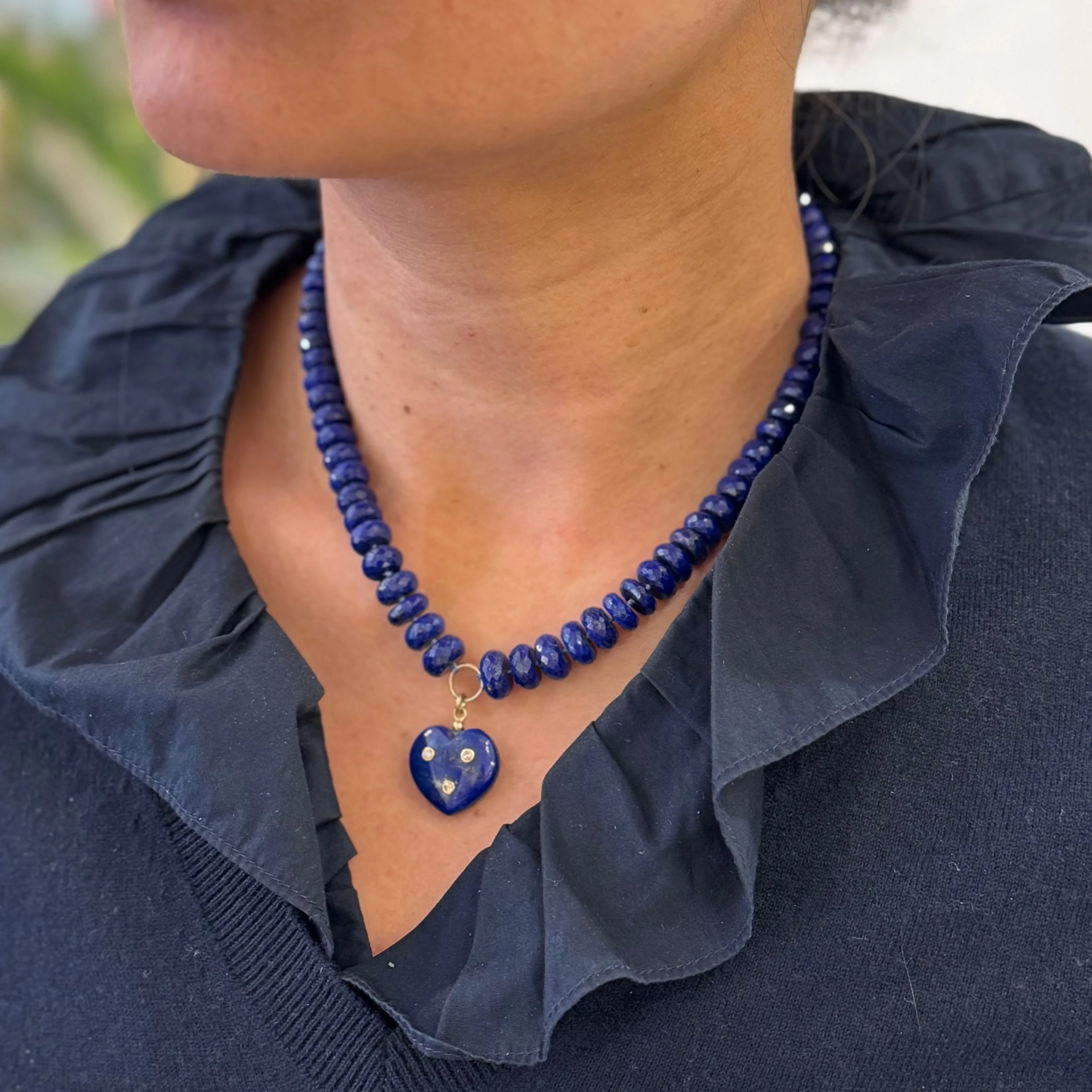 Hearty Lapis Pendant With Donut Beads Necklace