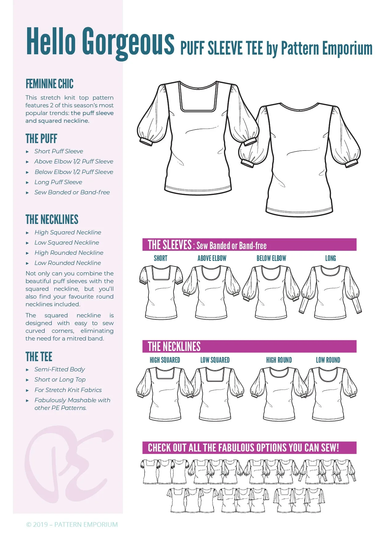 Hello Gorgeous | Puff Sleeve T-shirt Sewing Pattern