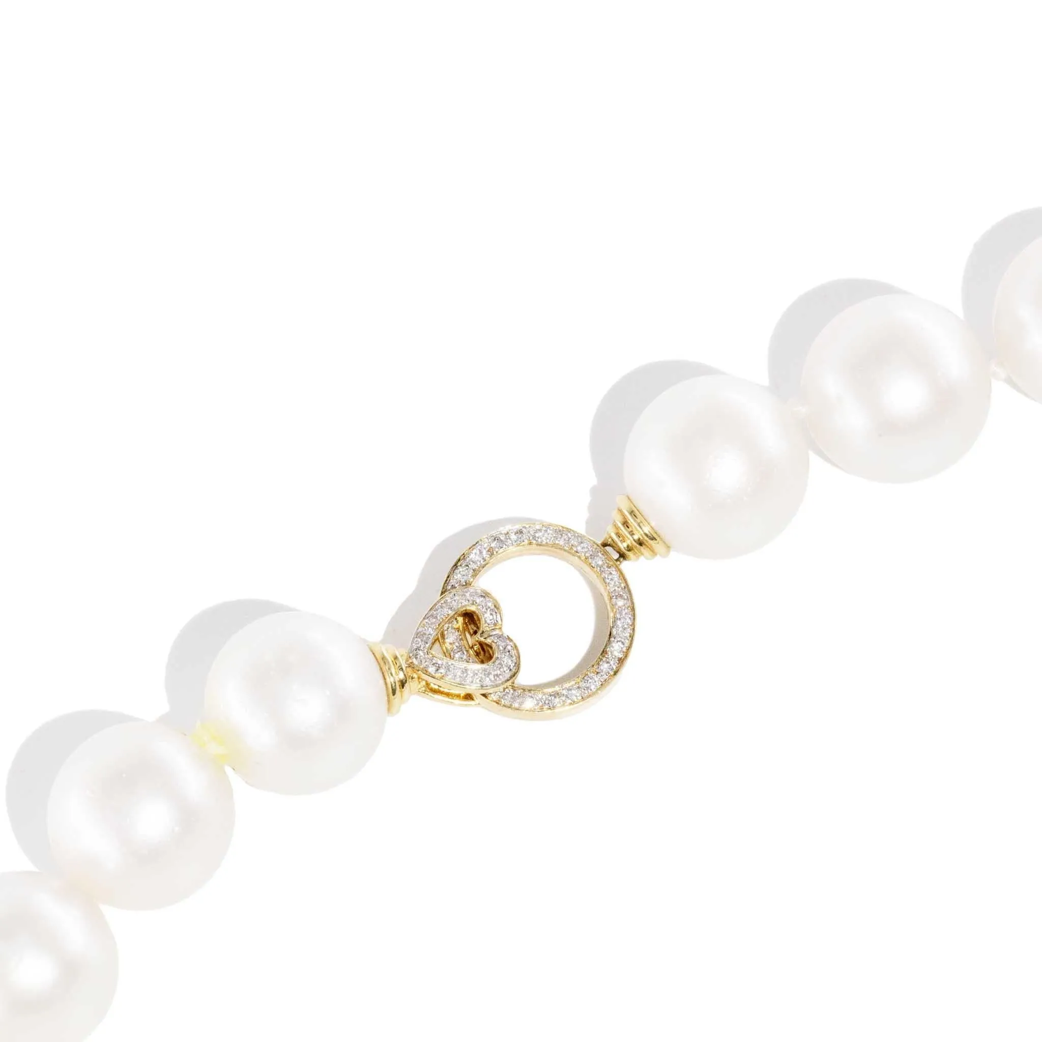 Helmi 1990s Round South Sea Pearl Necklace Diamond Clasp 9ct