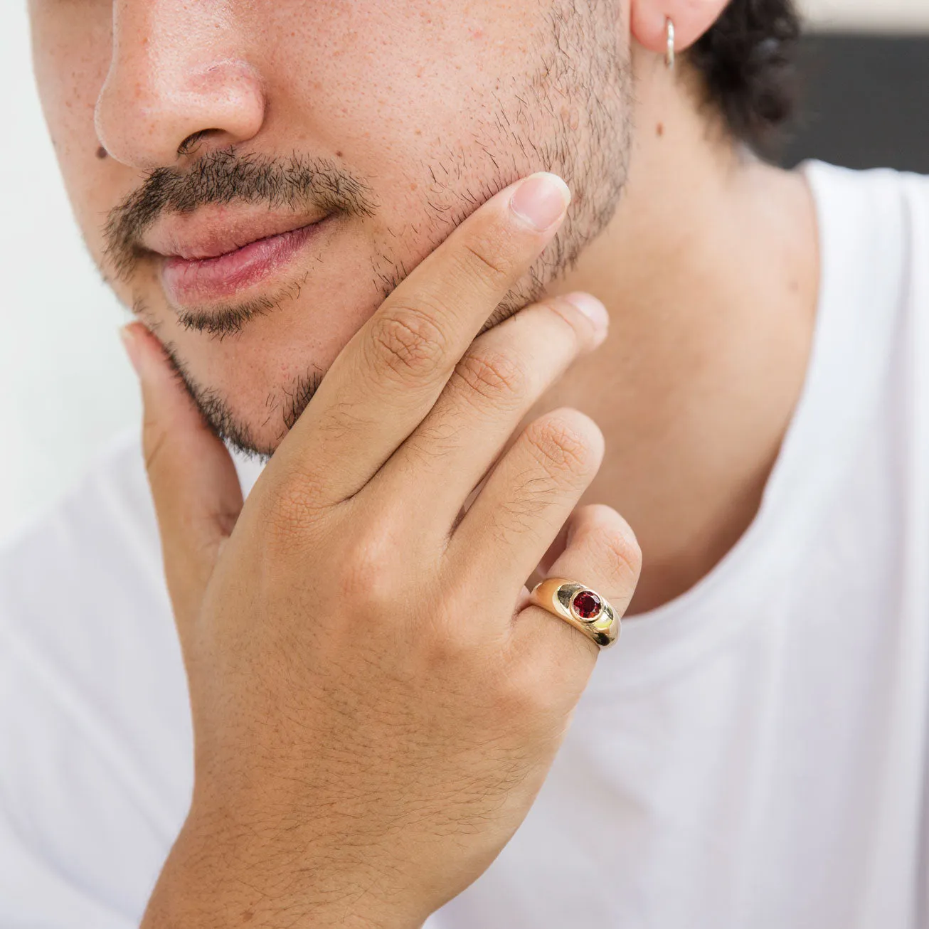 Hollis Circa 1990s Vintage Domed Garnet Ring