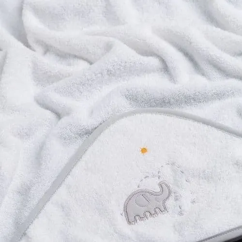 Hooded Baby Towel - White with Grey Elephant