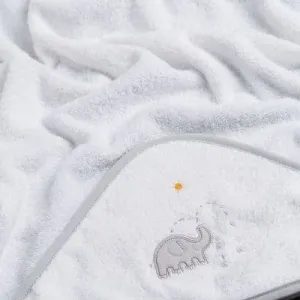 Hooded Baby Towel - White with Grey Elephant