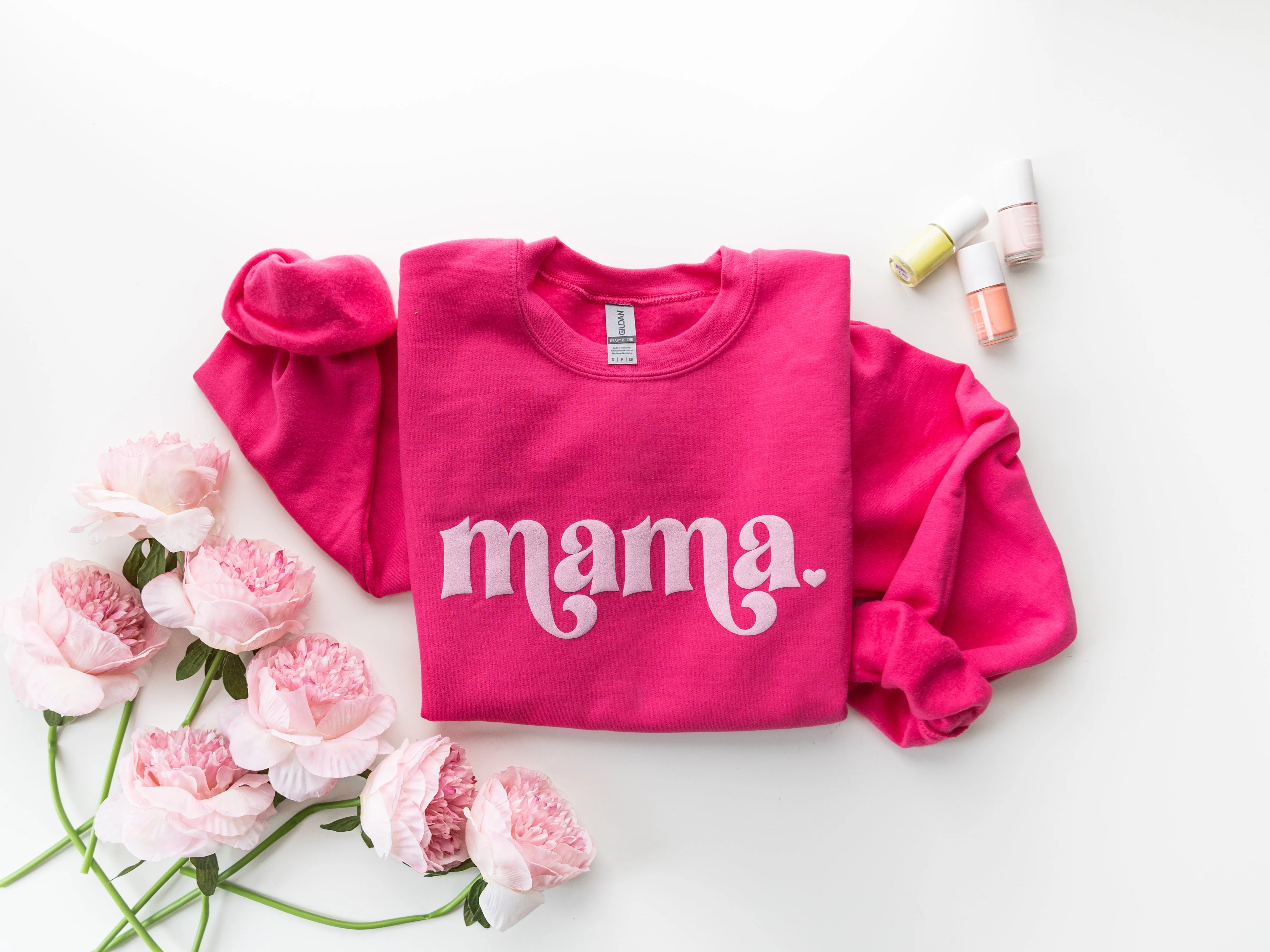 Hot Pink Embossed Retro Mama Sweatshirt
