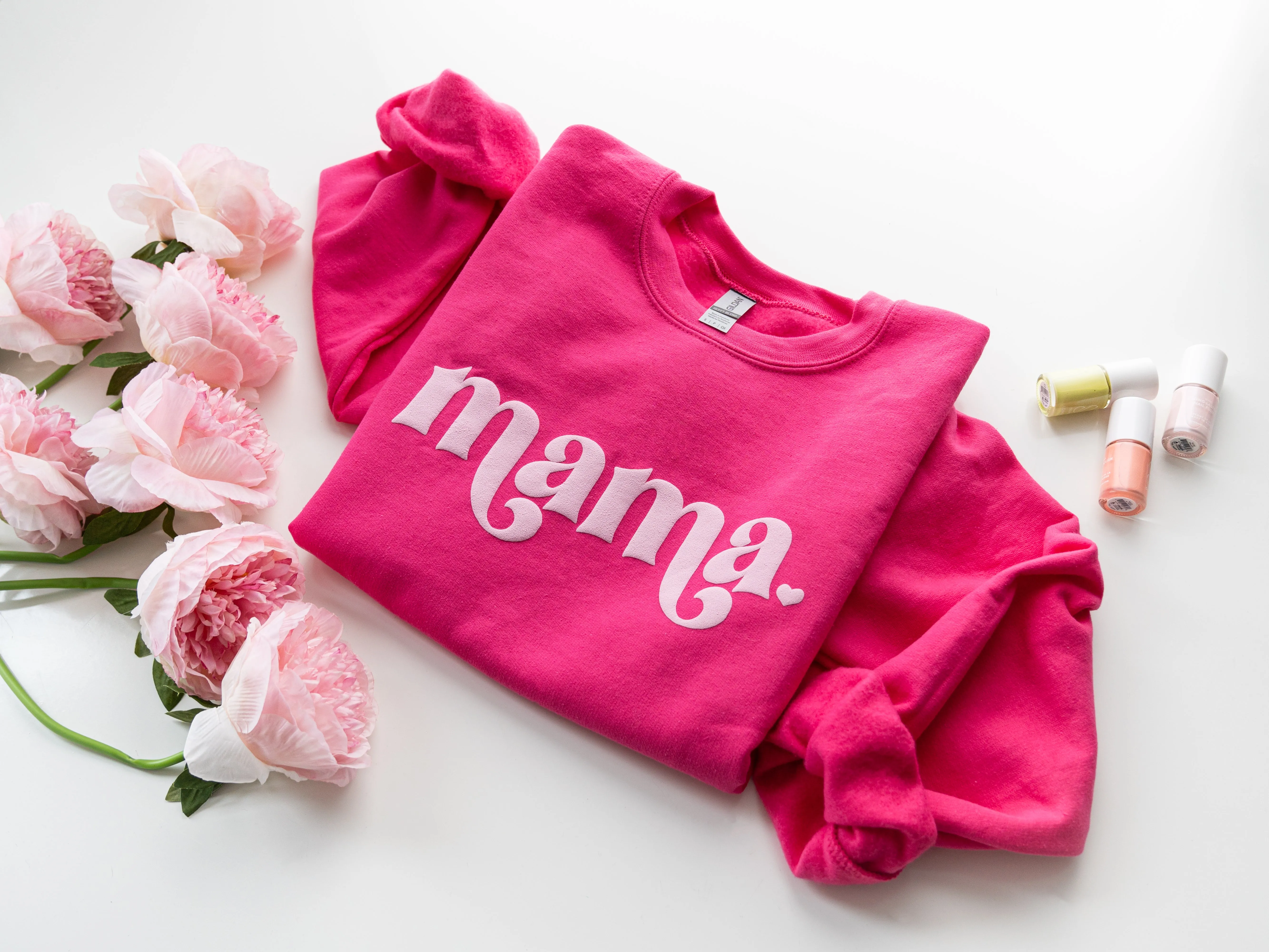 Hot Pink Embossed Retro Mama Sweatshirt