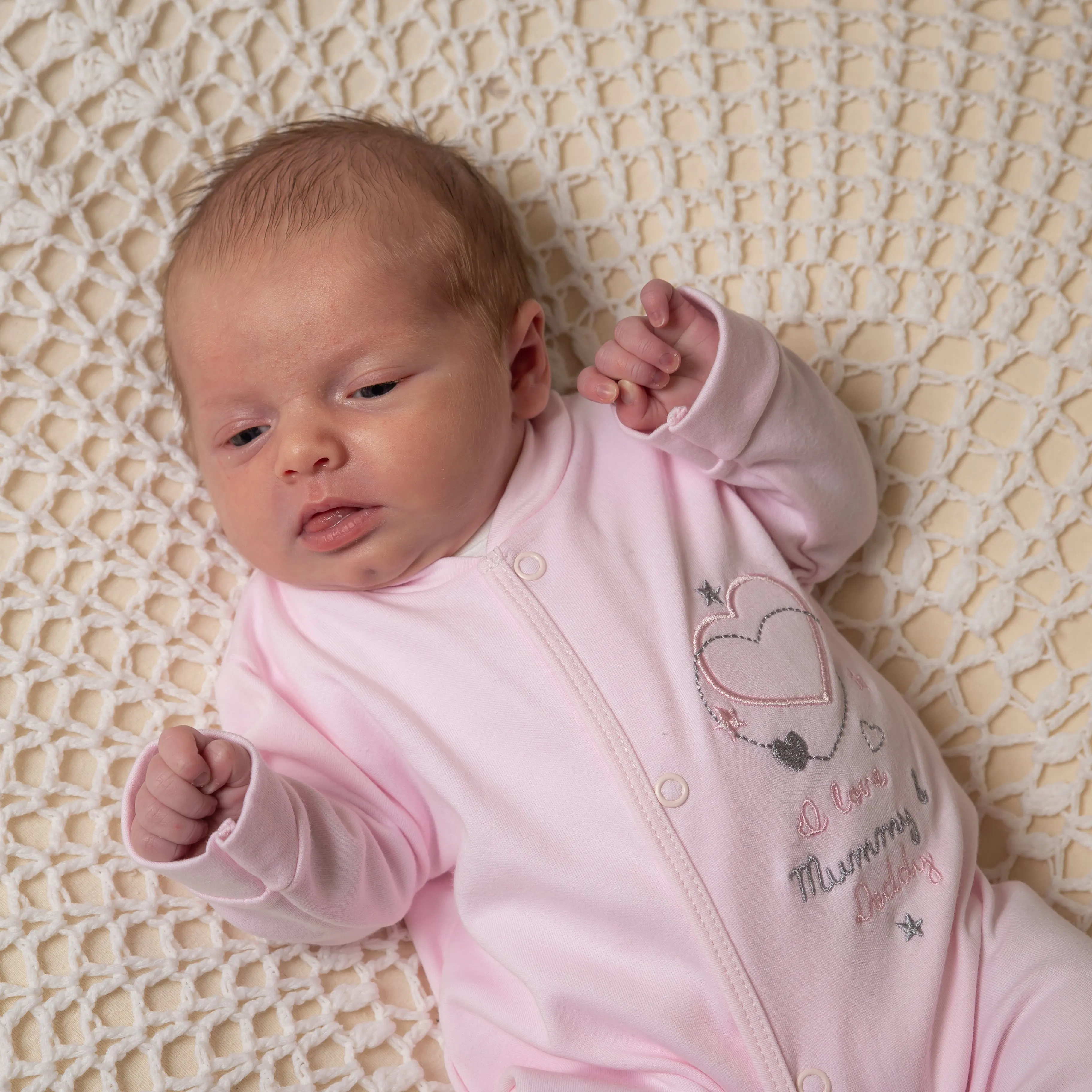 'I Love My Mummy & Daddy' Pink Cotton Sleepsuit