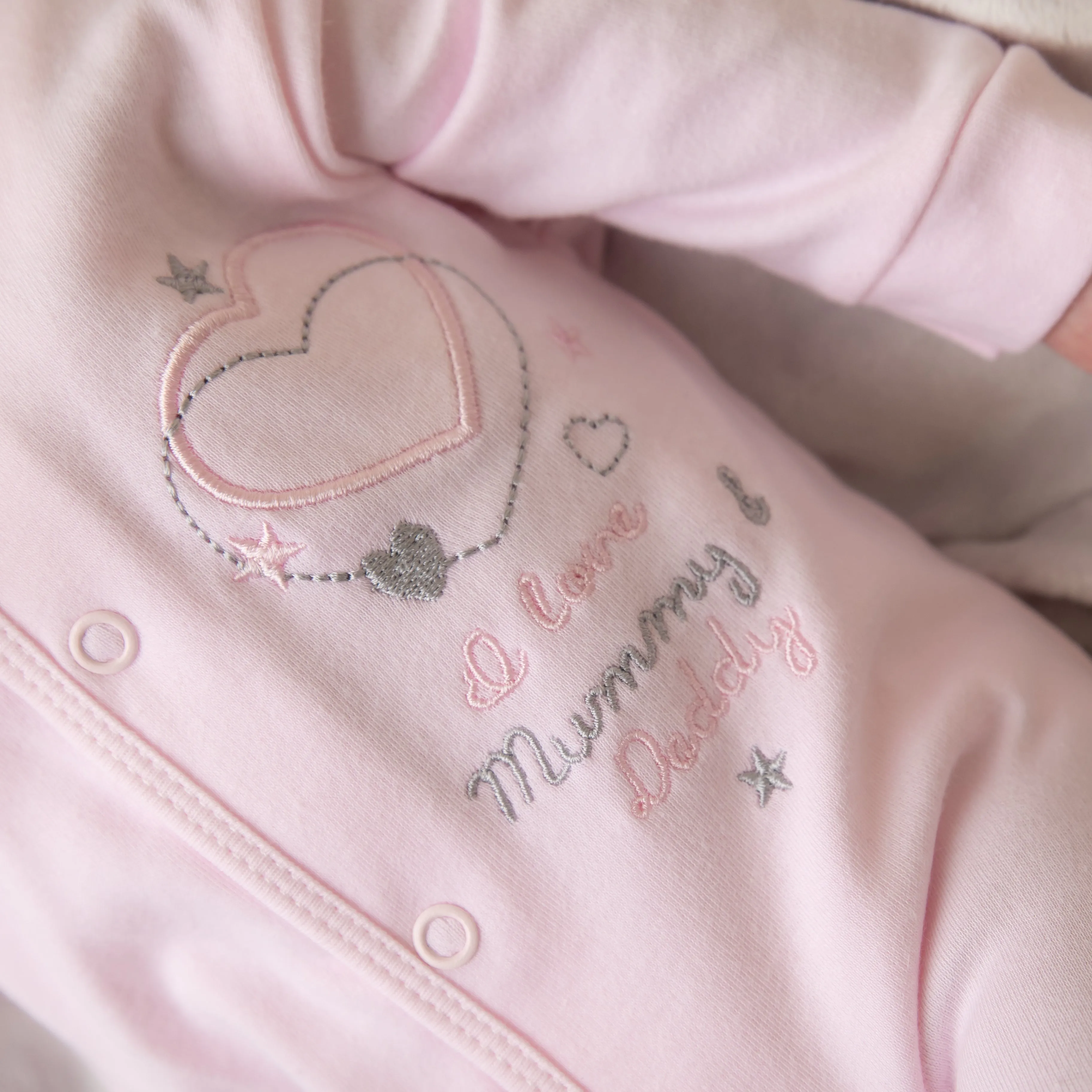 'I Love My Mummy & Daddy' Pink Cotton Sleepsuit