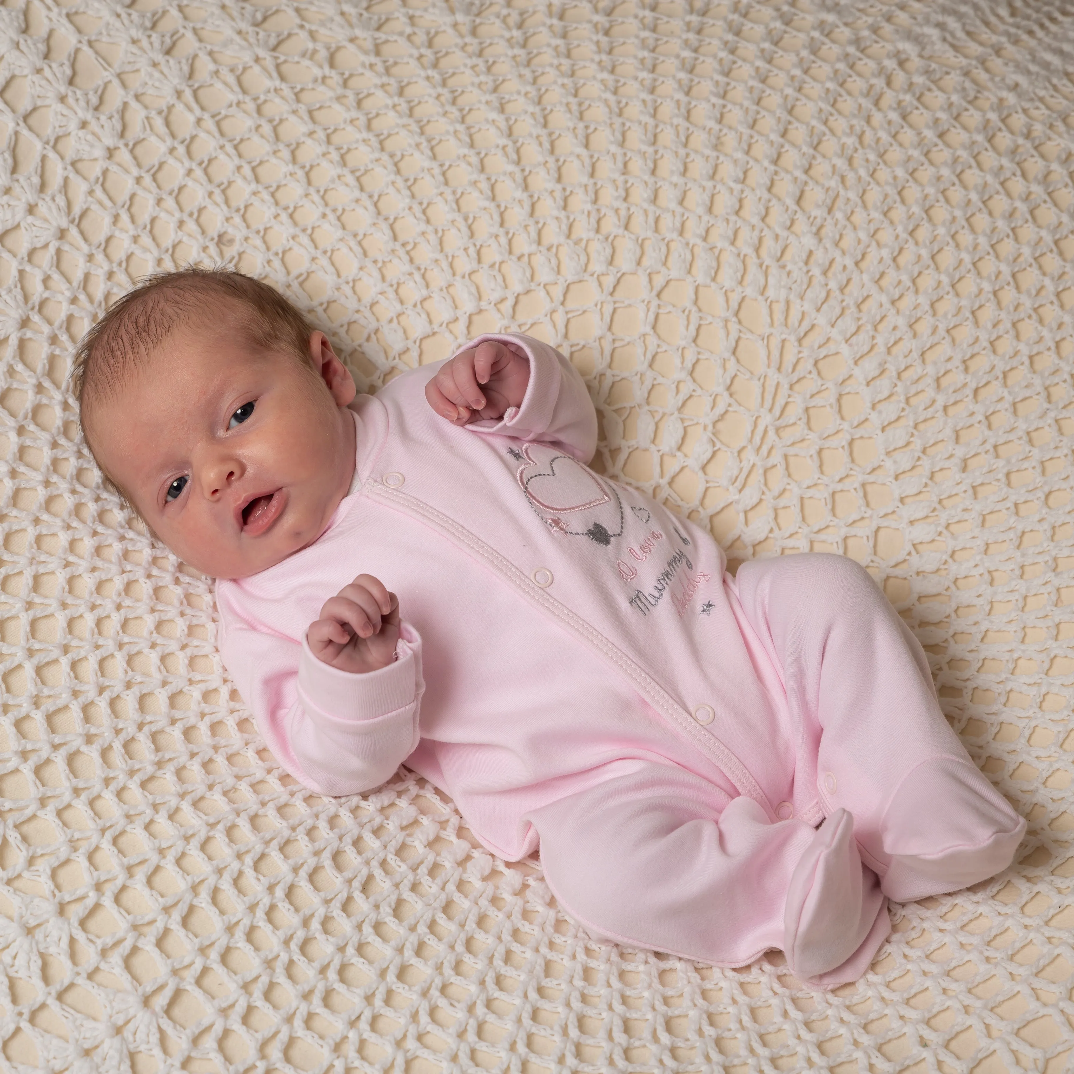 'I Love My Mummy & Daddy' Pink Cotton Sleepsuit