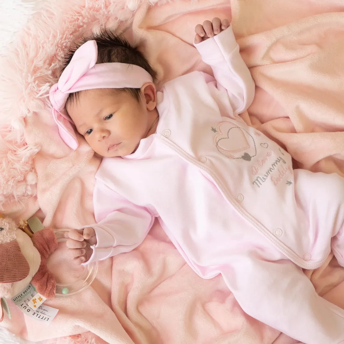 'I Love My Mummy & Daddy' Pink Cotton Sleepsuit