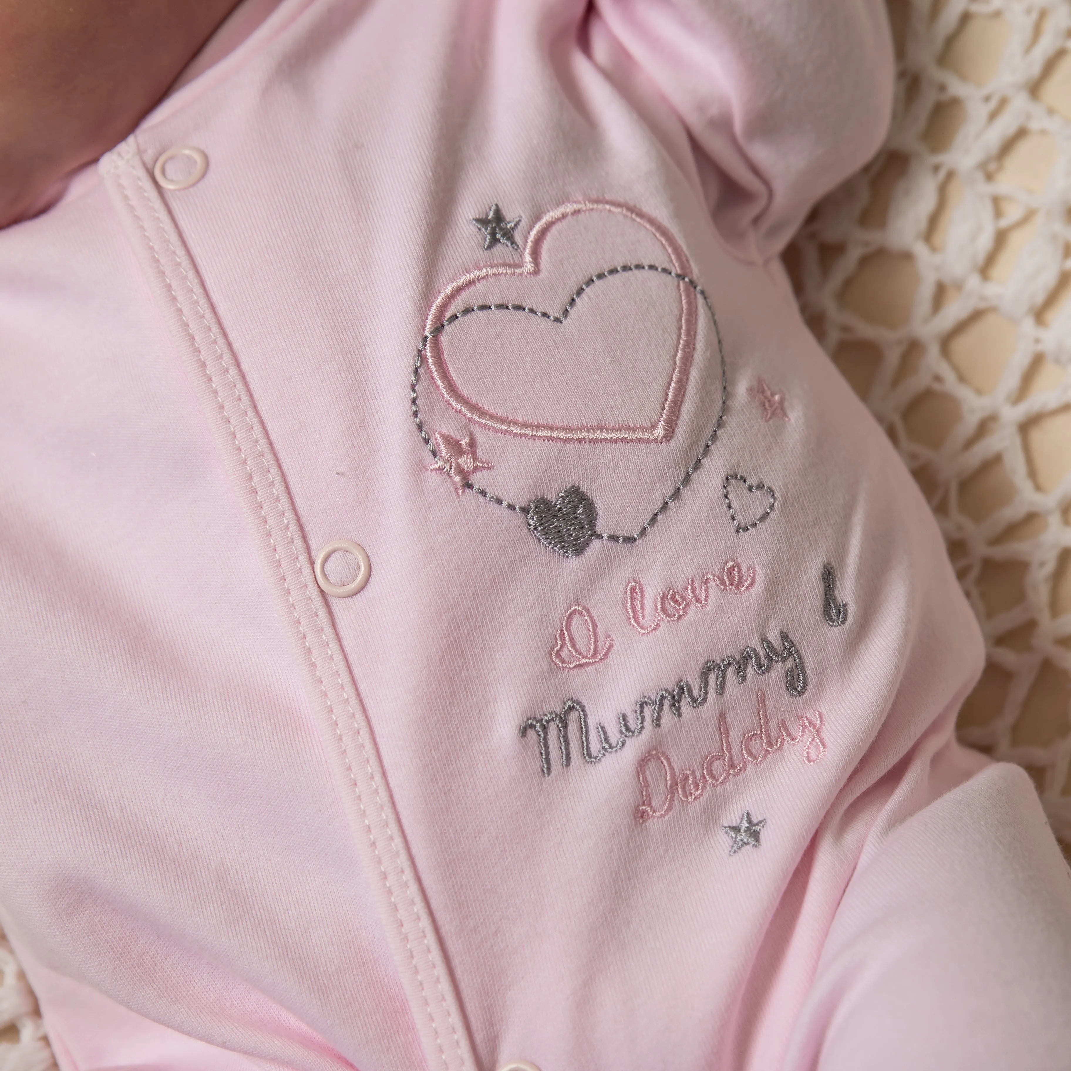 'I Love My Mummy & Daddy' Pink Cotton Sleepsuit