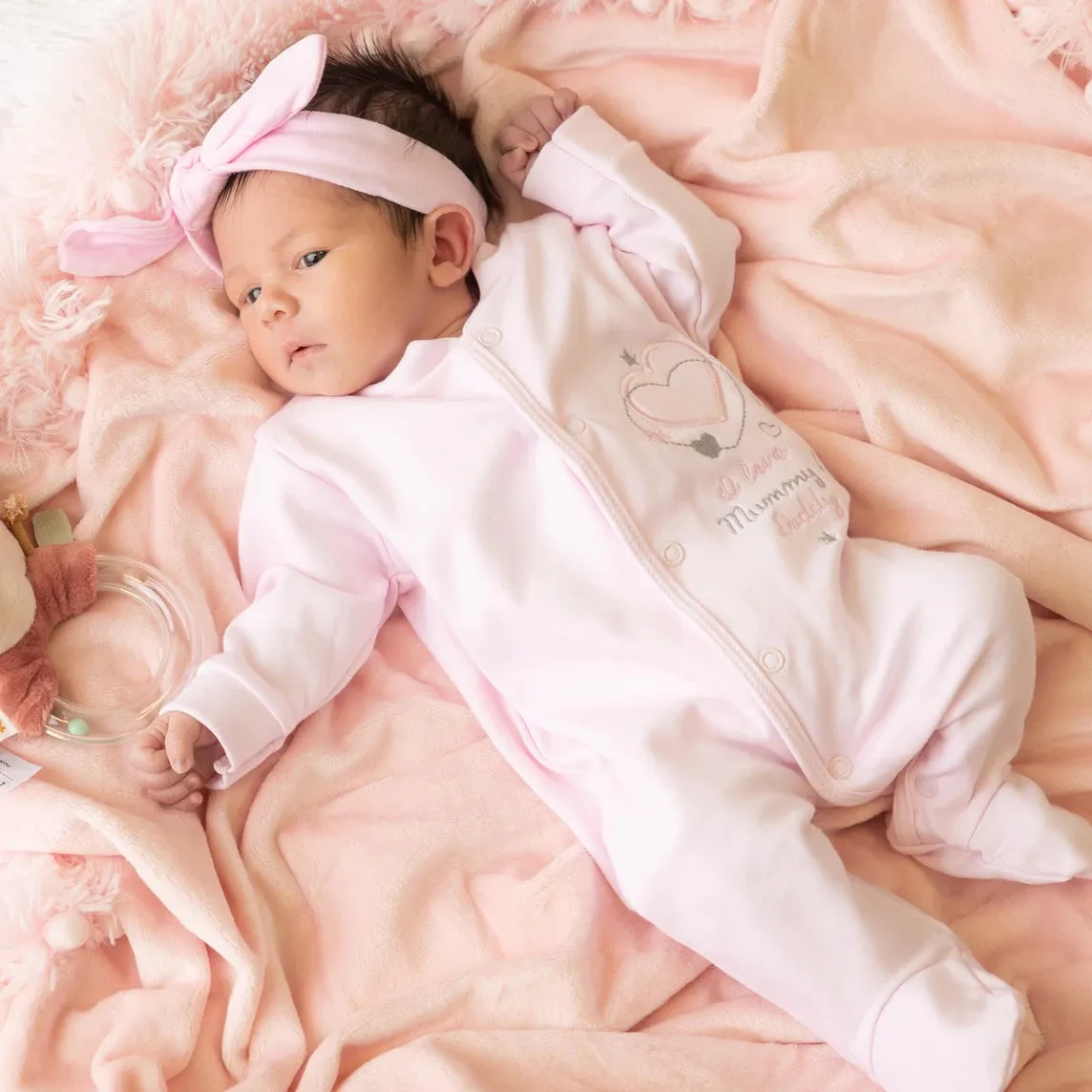 'I Love My Mummy & Daddy' Pink Cotton Sleepsuit