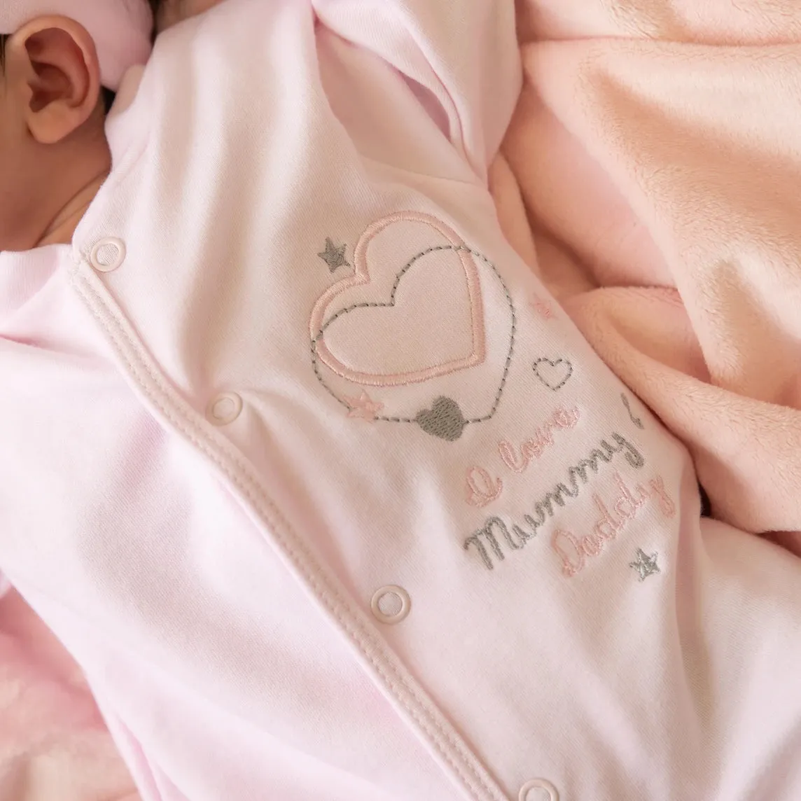 'I Love My Mummy & Daddy' Pink Cotton Sleepsuit