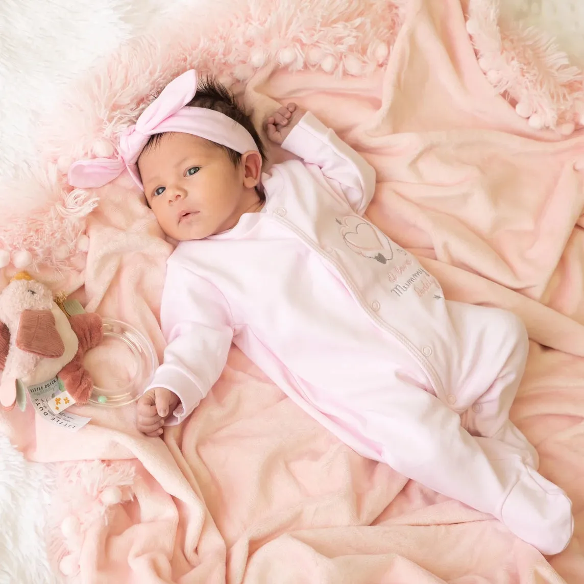 'I Love My Mummy & Daddy' Pink Cotton Sleepsuit