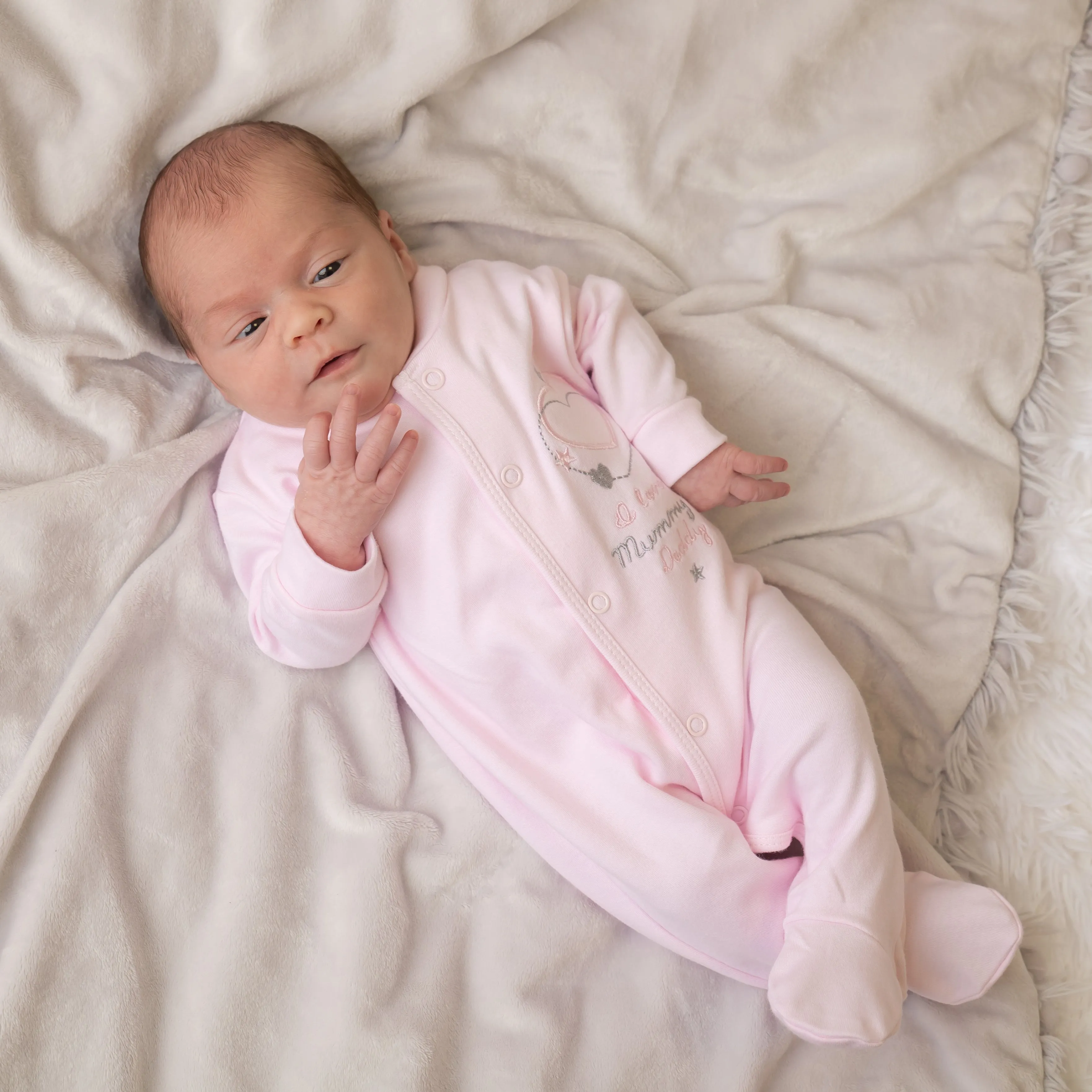 'I Love My Mummy & Daddy' Pink Cotton Sleepsuit