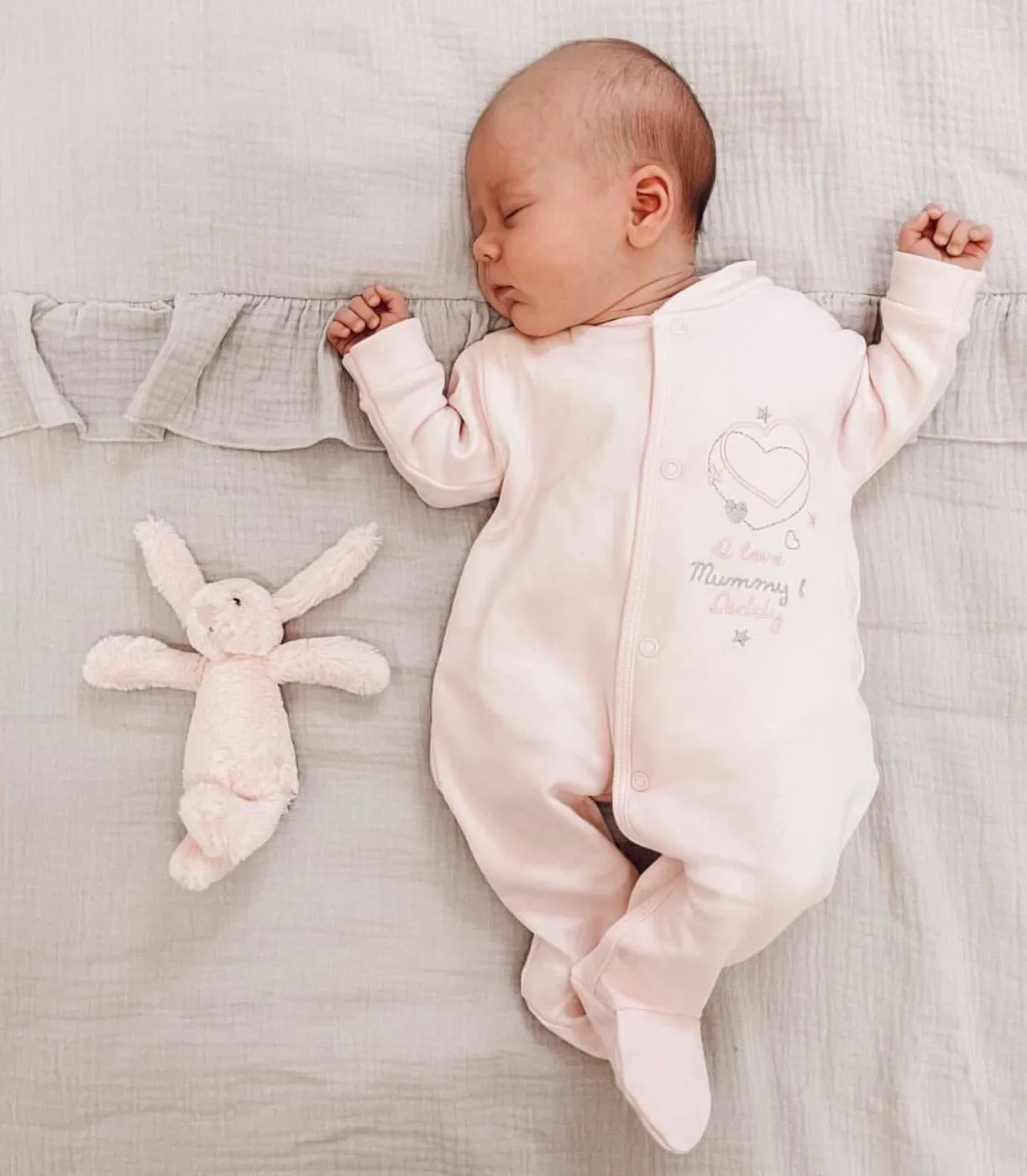 'I Love My Mummy & Daddy' Pink Cotton Sleepsuit