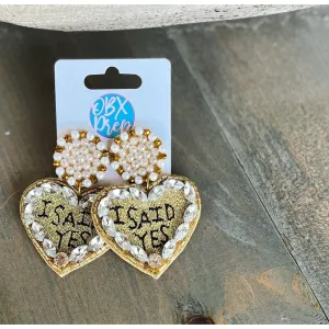 I Said Yes Gold Bride to Be Rhinestone Dangle Earrings.