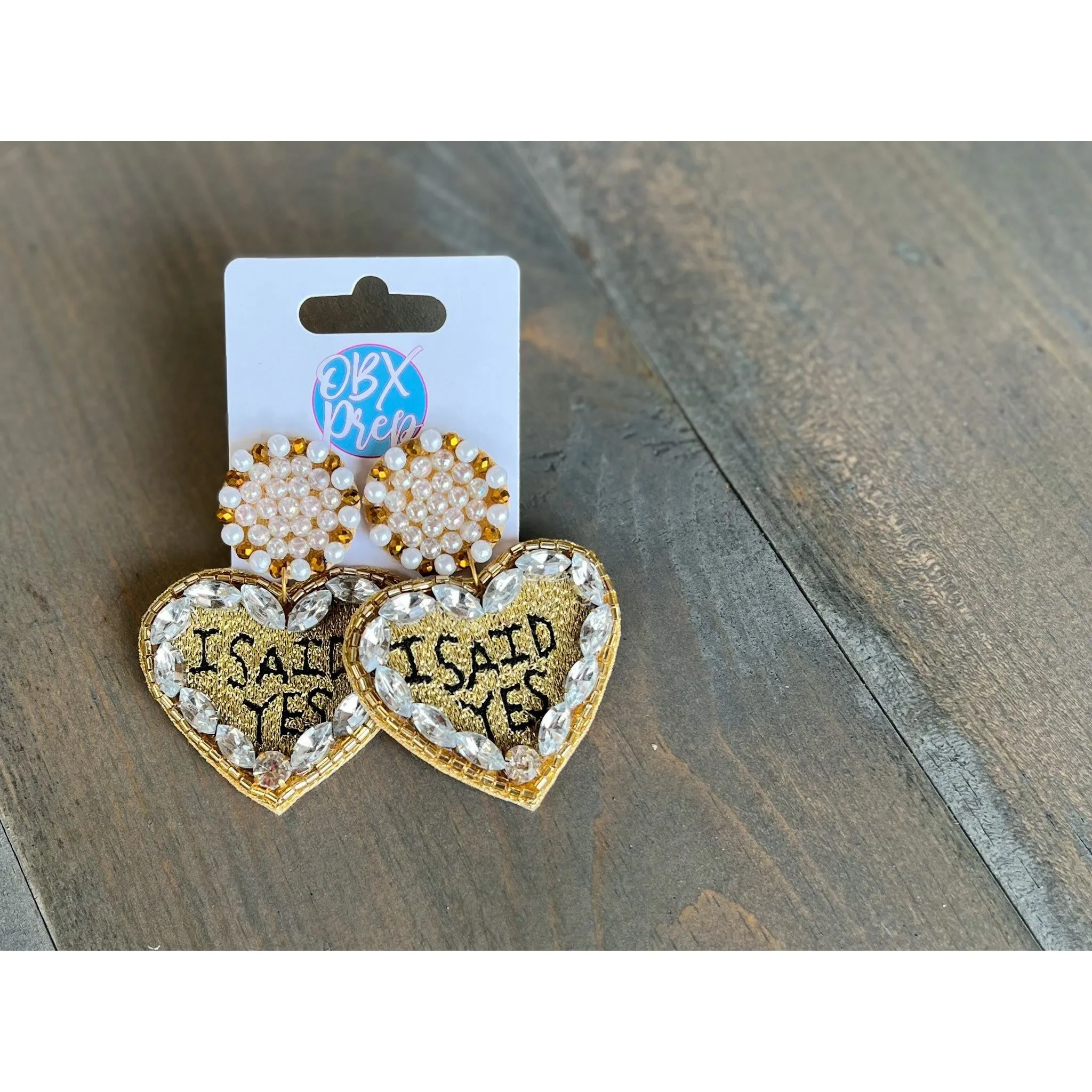 I Said Yes Gold Bride to Be Rhinestone Dangle Earrings.