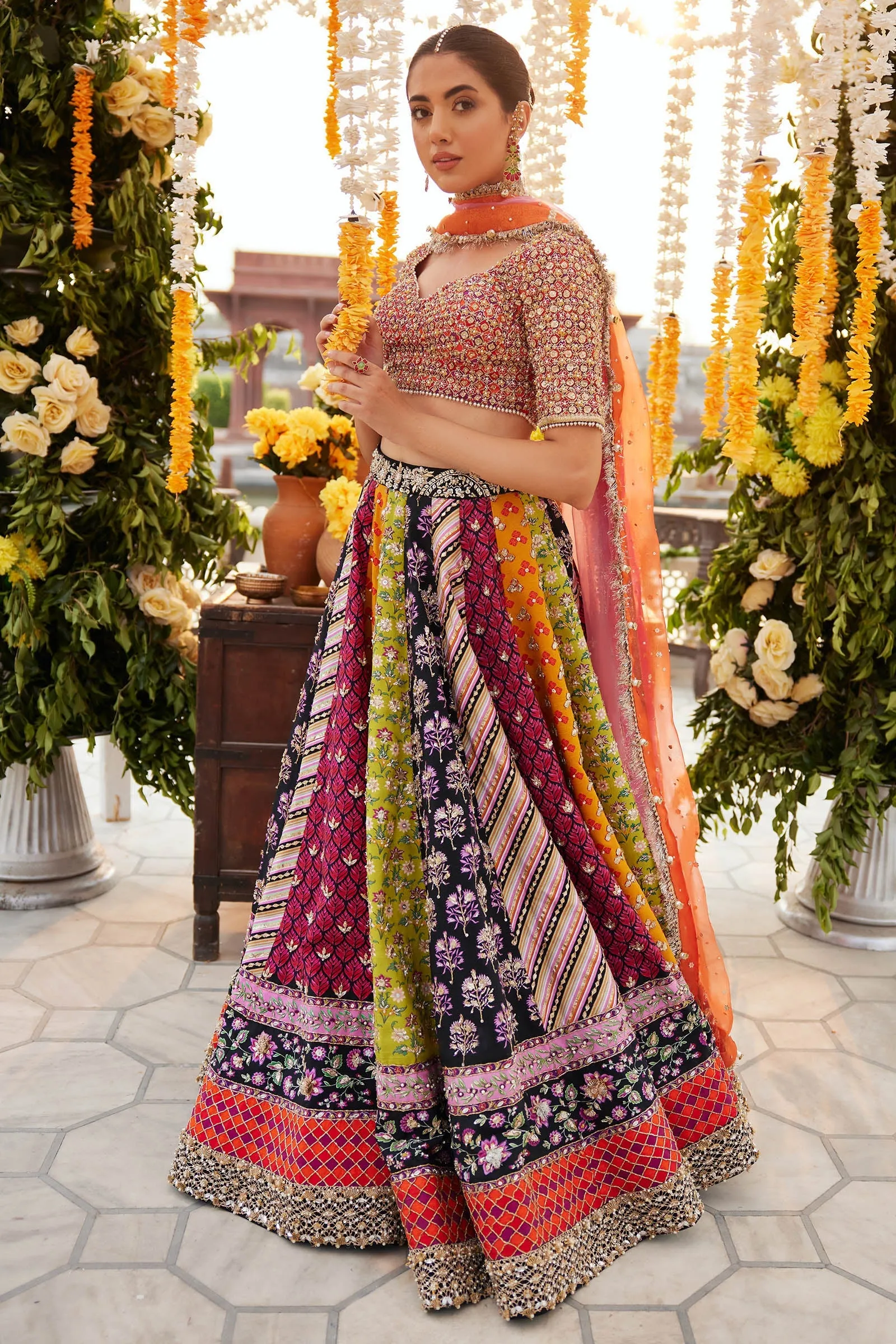 Indian Bridal Dress in Multicolored Lehenga Choli Dress