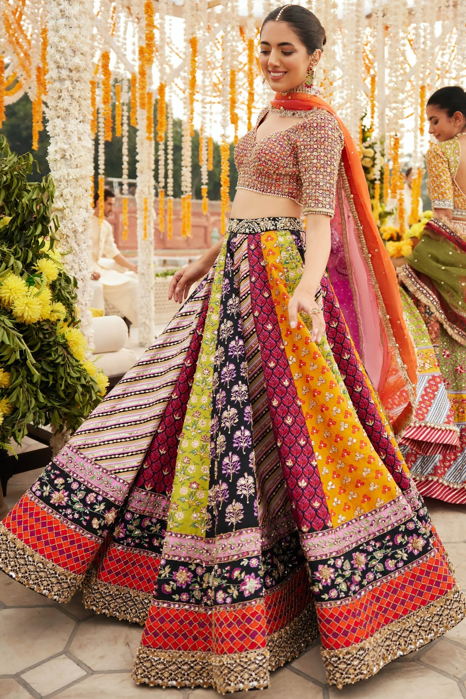 Indian Bridal Dress in Multicolored Lehenga Choli Dress