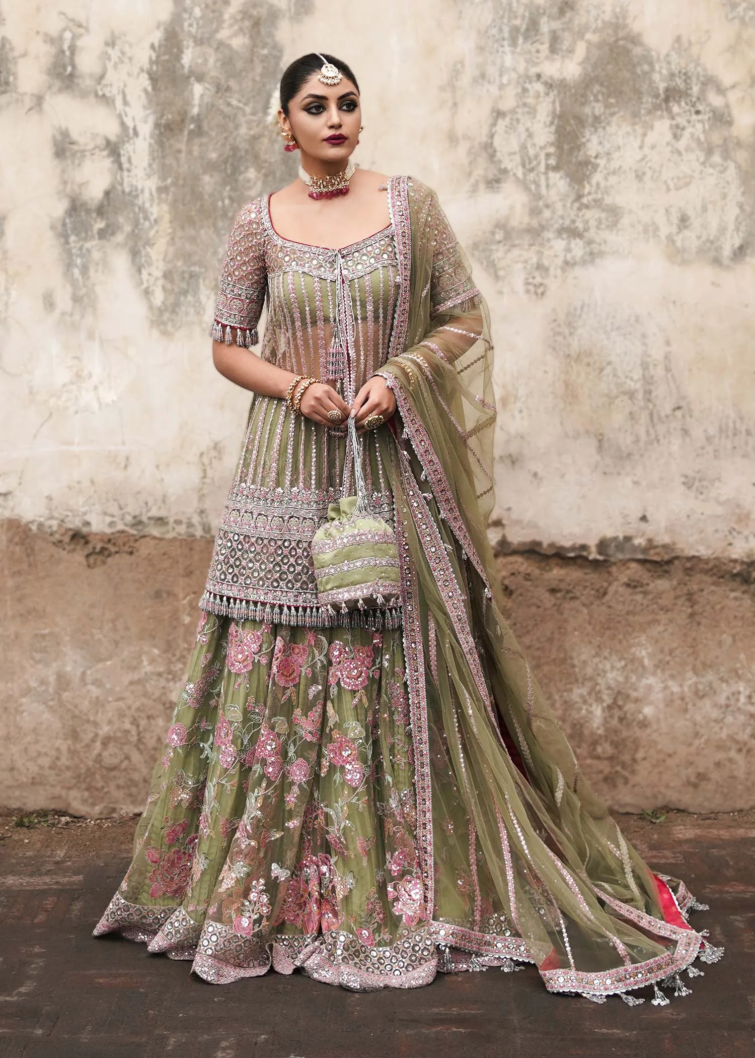 Indian Bridal Dress in Shirt and Green Lehenga Style