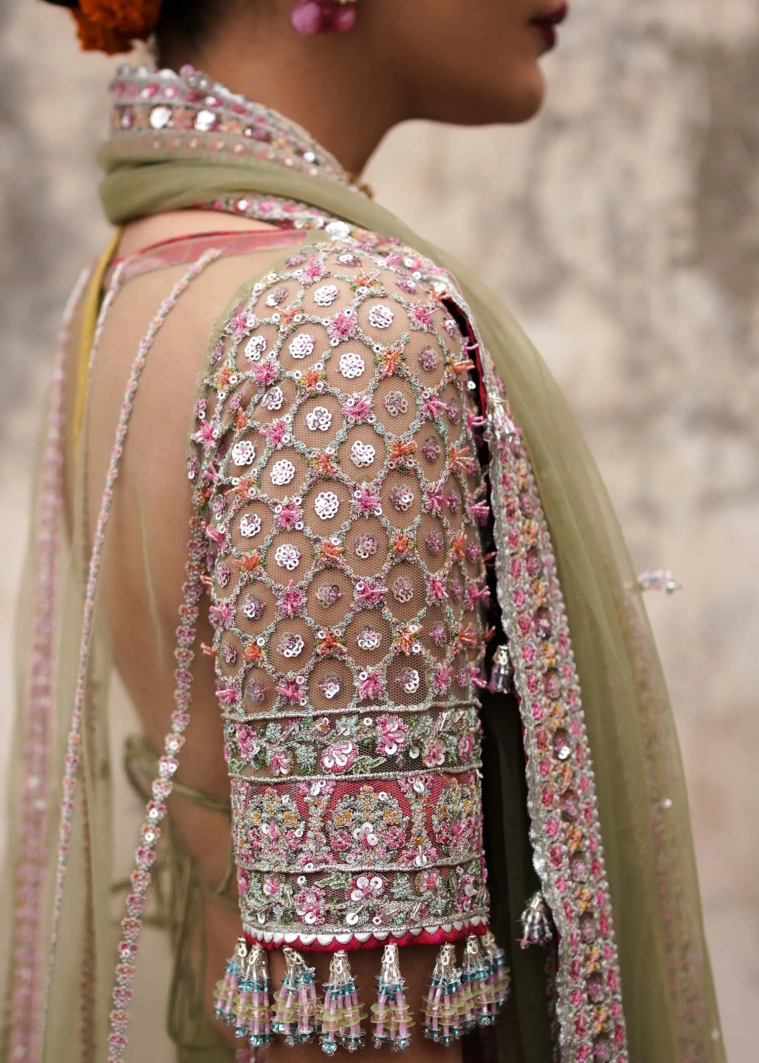 Indian Bridal Dress in Shirt and Green Lehenga Style