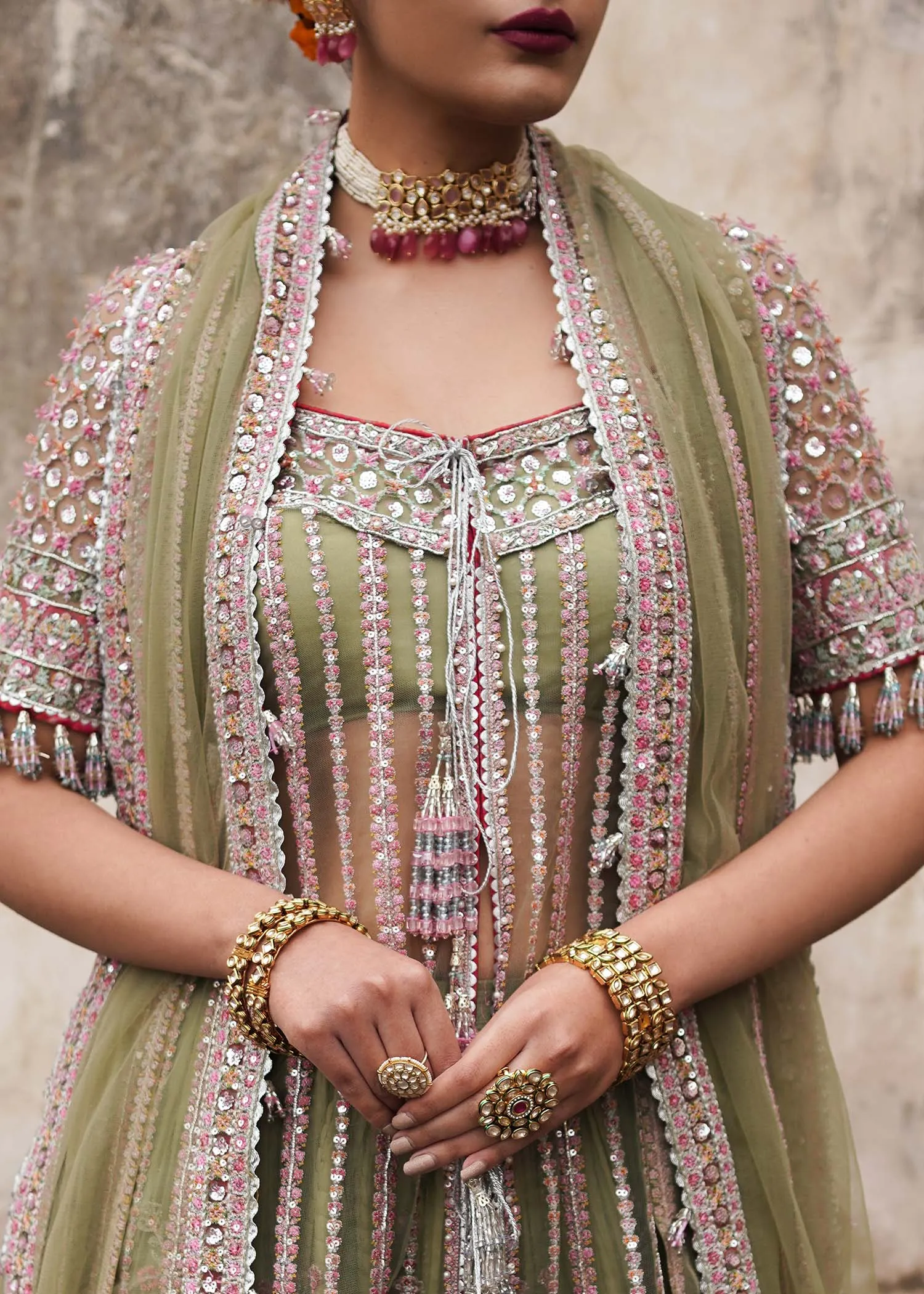 Indian Bridal Dress in Shirt and Green Lehenga Style