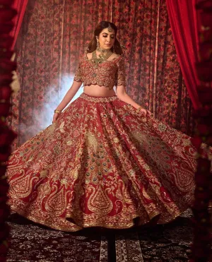 Indian Bridal Red Lehenga Choli Dupatta for Wedding