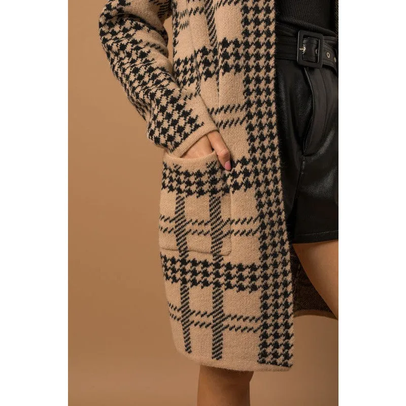 Inspiration Houndstooth Coatigan - Taupe