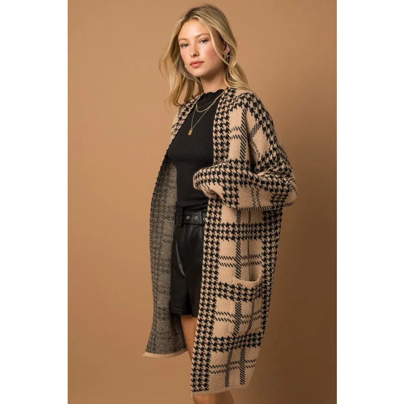 Inspiration Houndstooth Coatigan - Taupe