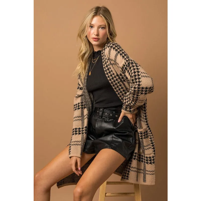Inspiration Houndstooth Coatigan - Taupe