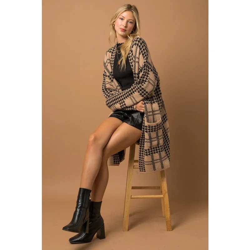 Inspiration Houndstooth Coatigan - Taupe
