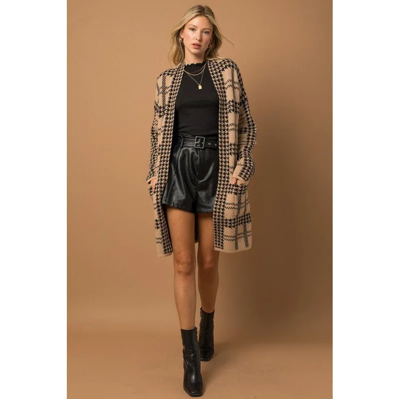 Inspiration Houndstooth Coatigan - Taupe