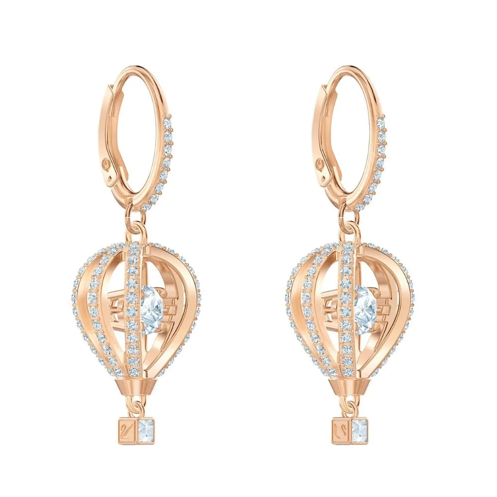 Into the Sky White Rose-Gold Tone Plated Drop Pierced Earrings