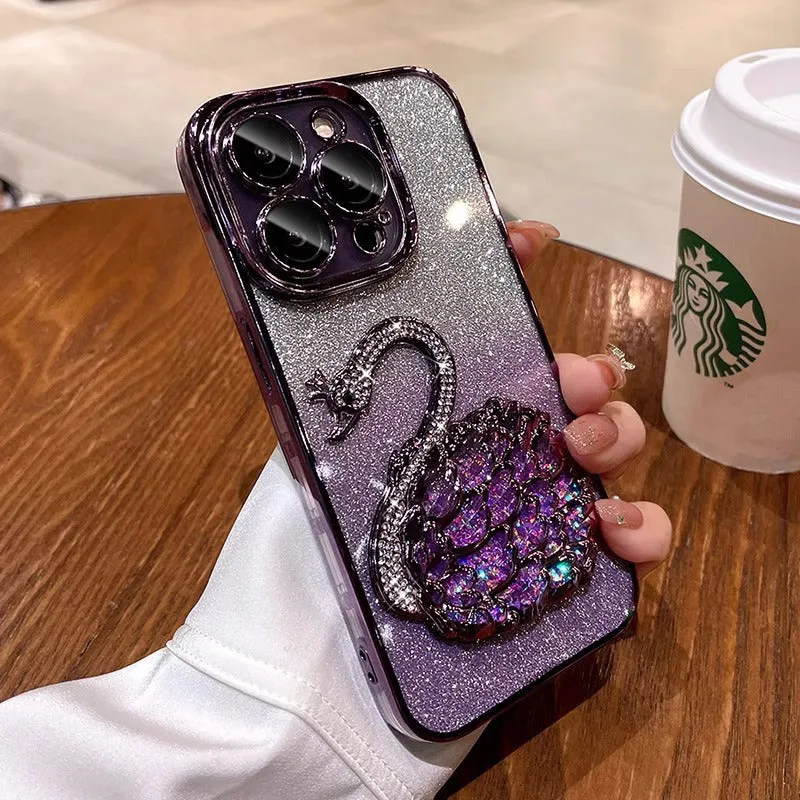 iPhone Case Sparkling Quicksand Inlaid Swan