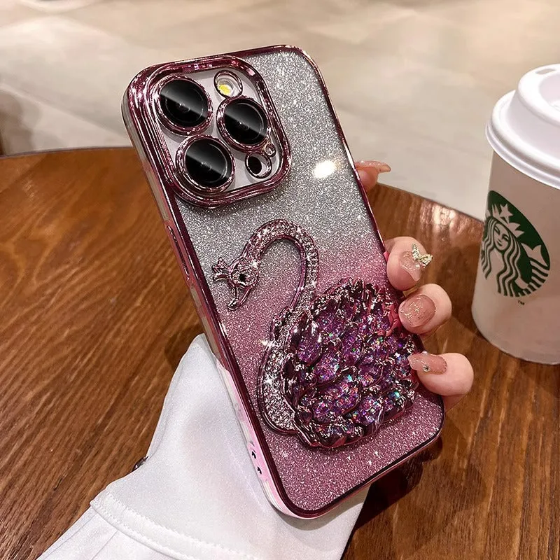 iPhone Case Sparkling Quicksand Inlaid Swan