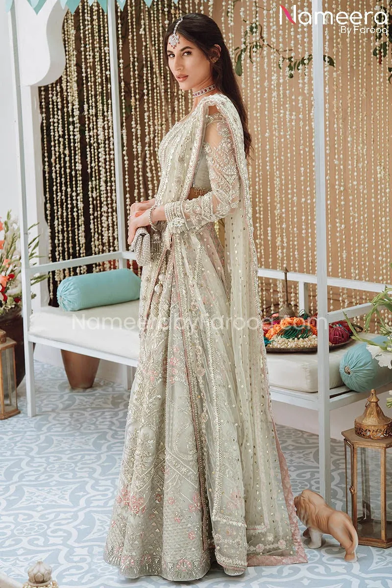 Ivory Colored Net Lehenga Choli Bridal Dress #BS682