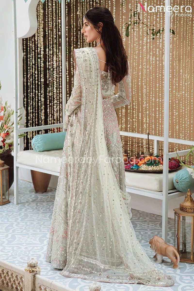 Ivory Colored Net Lehenga Choli Bridal Dress #BS682