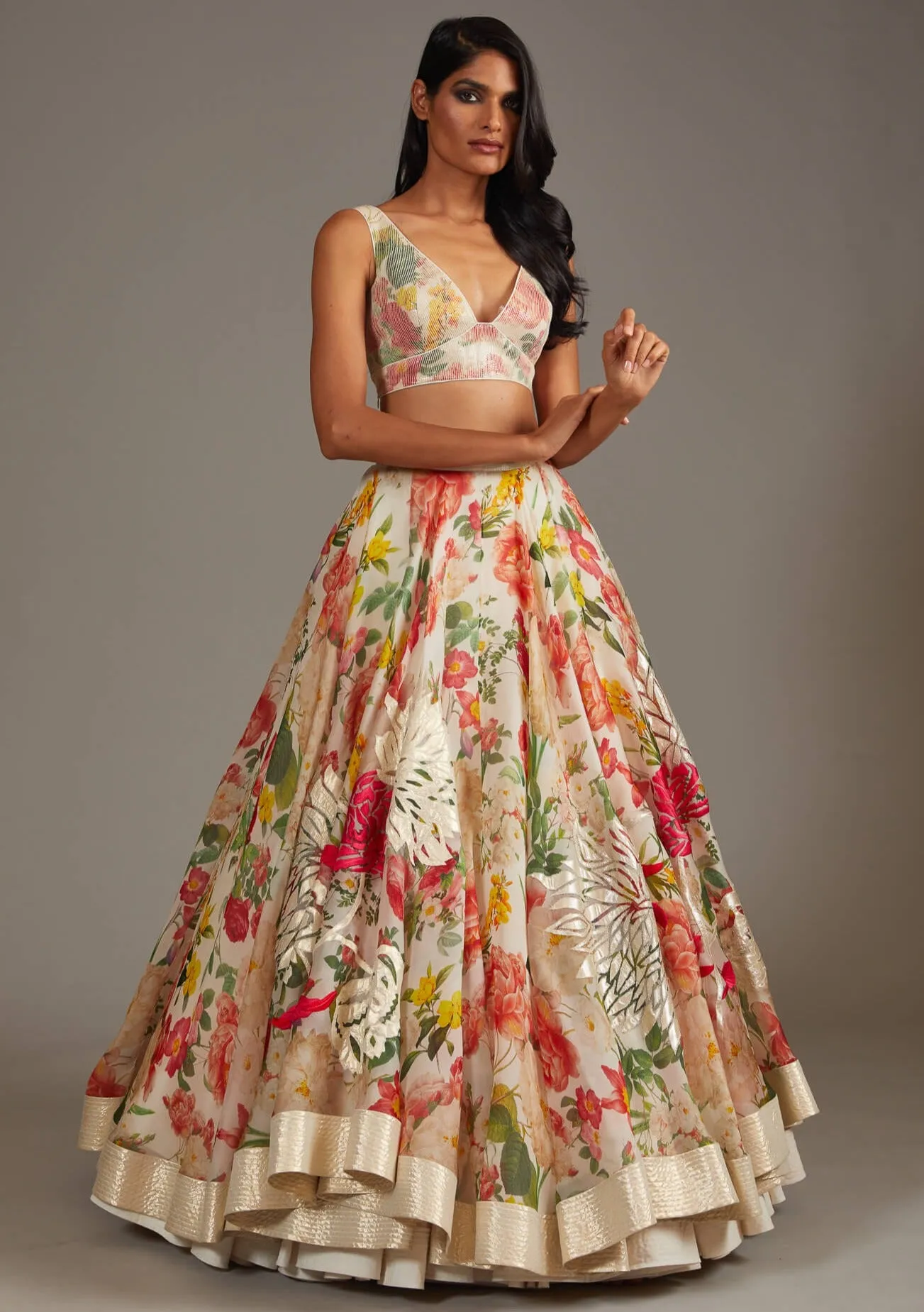 Ivory digital printed lehenga set